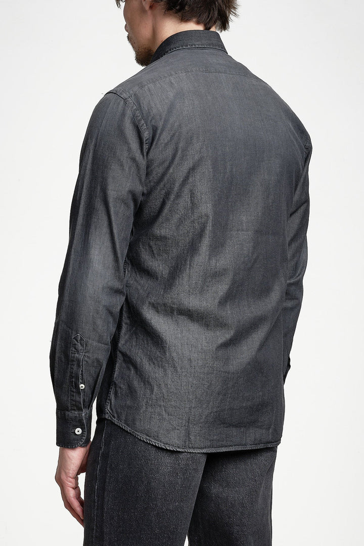 Cotton Regular Denim Shirt MID GREY – Alessandro Gherardi, bakifrån