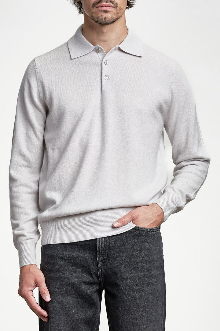 Luxury Cashmere Polo Neck Sweater Bone White – JUPITER, framifrån