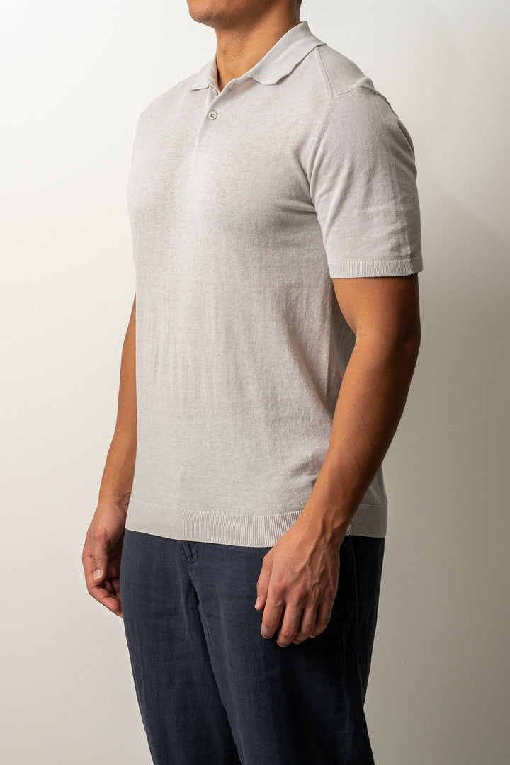 Knitted Button Polo SS Ash Grey