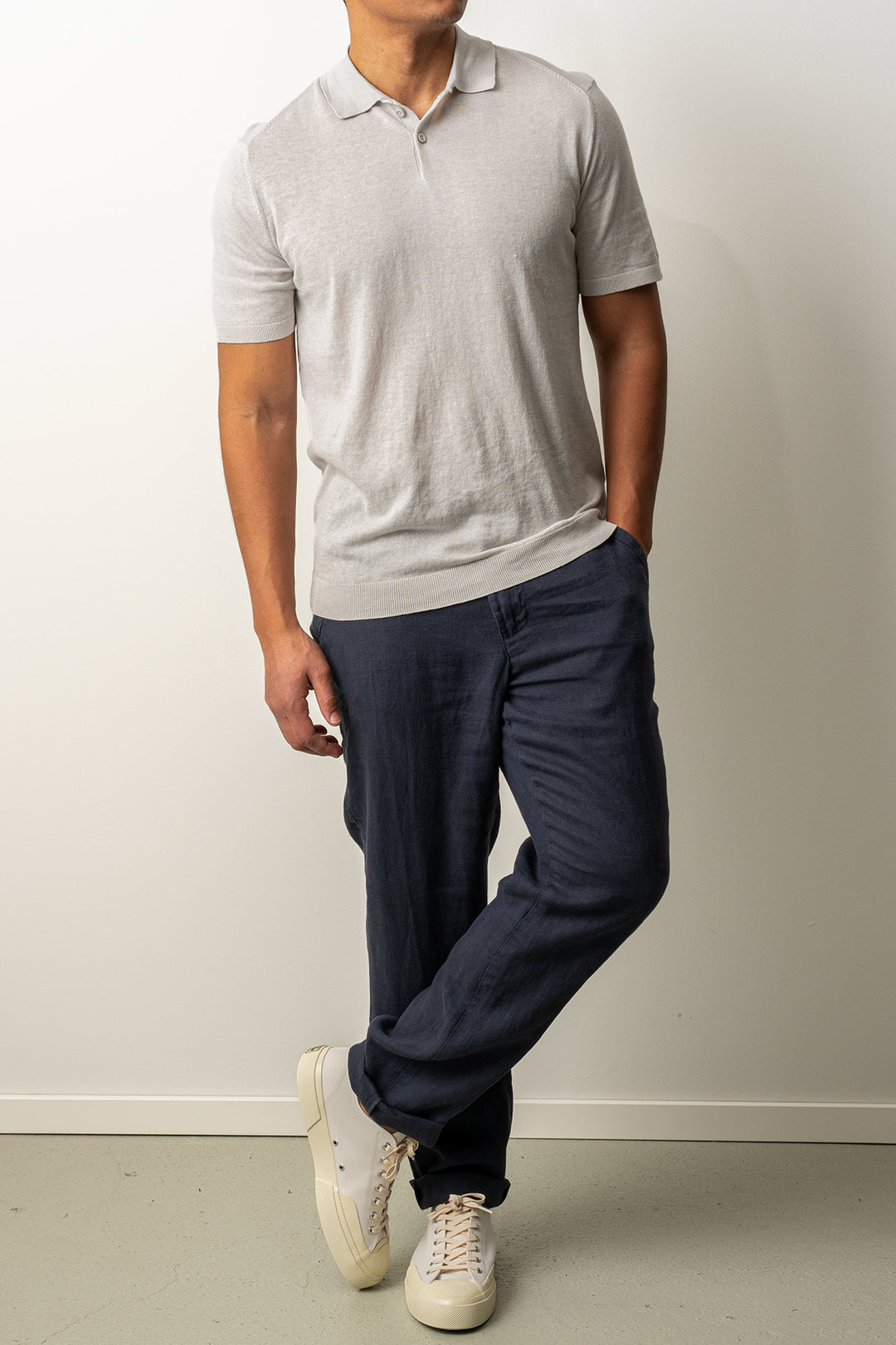 Knitted Button Polo SS Ash Grey