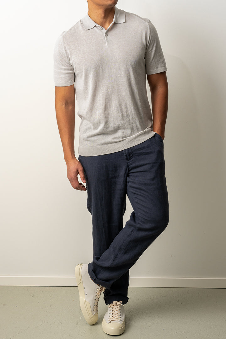 Knitted Button Polo SS Ash Grey