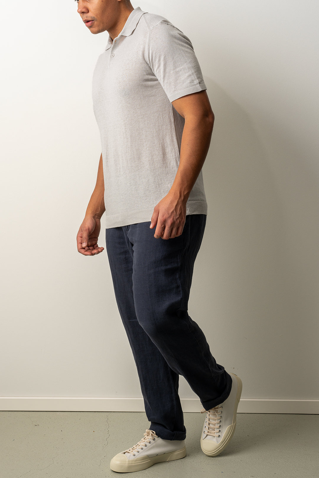 Knitted Button Polo SS Ash Grey