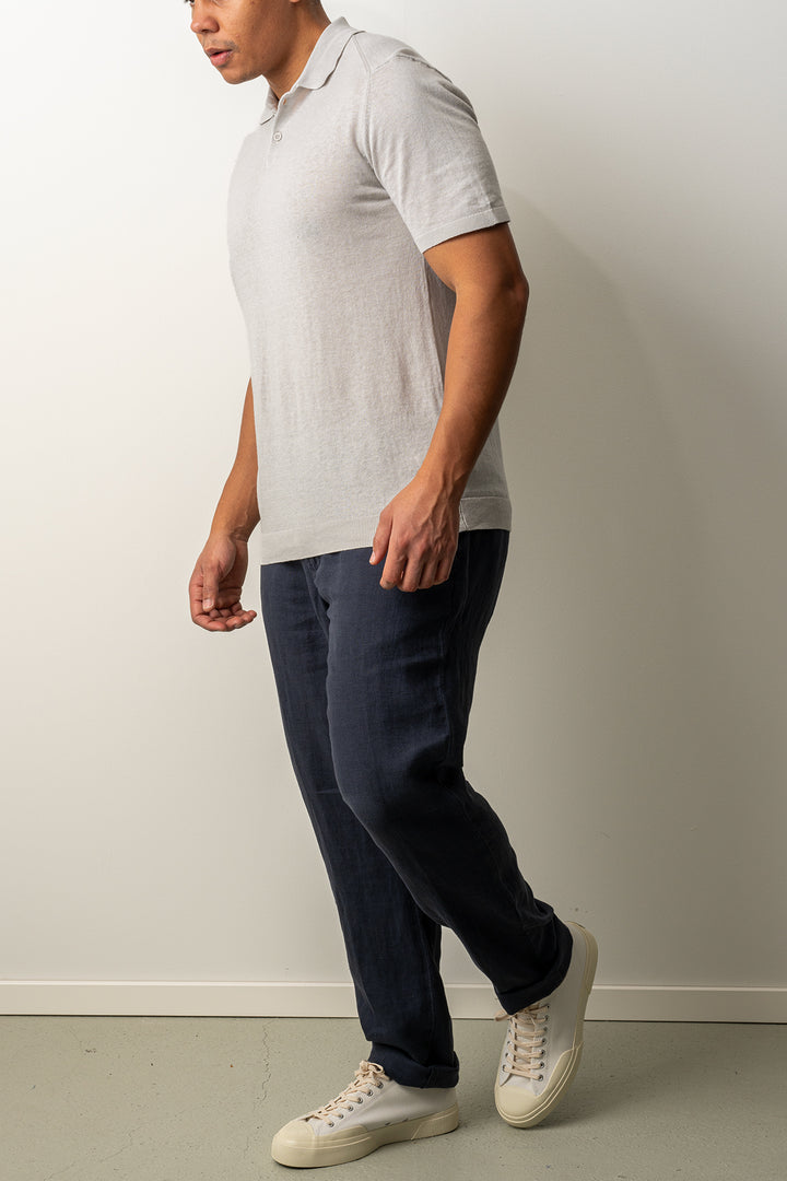 Knitted Button Polo SS Ash Grey