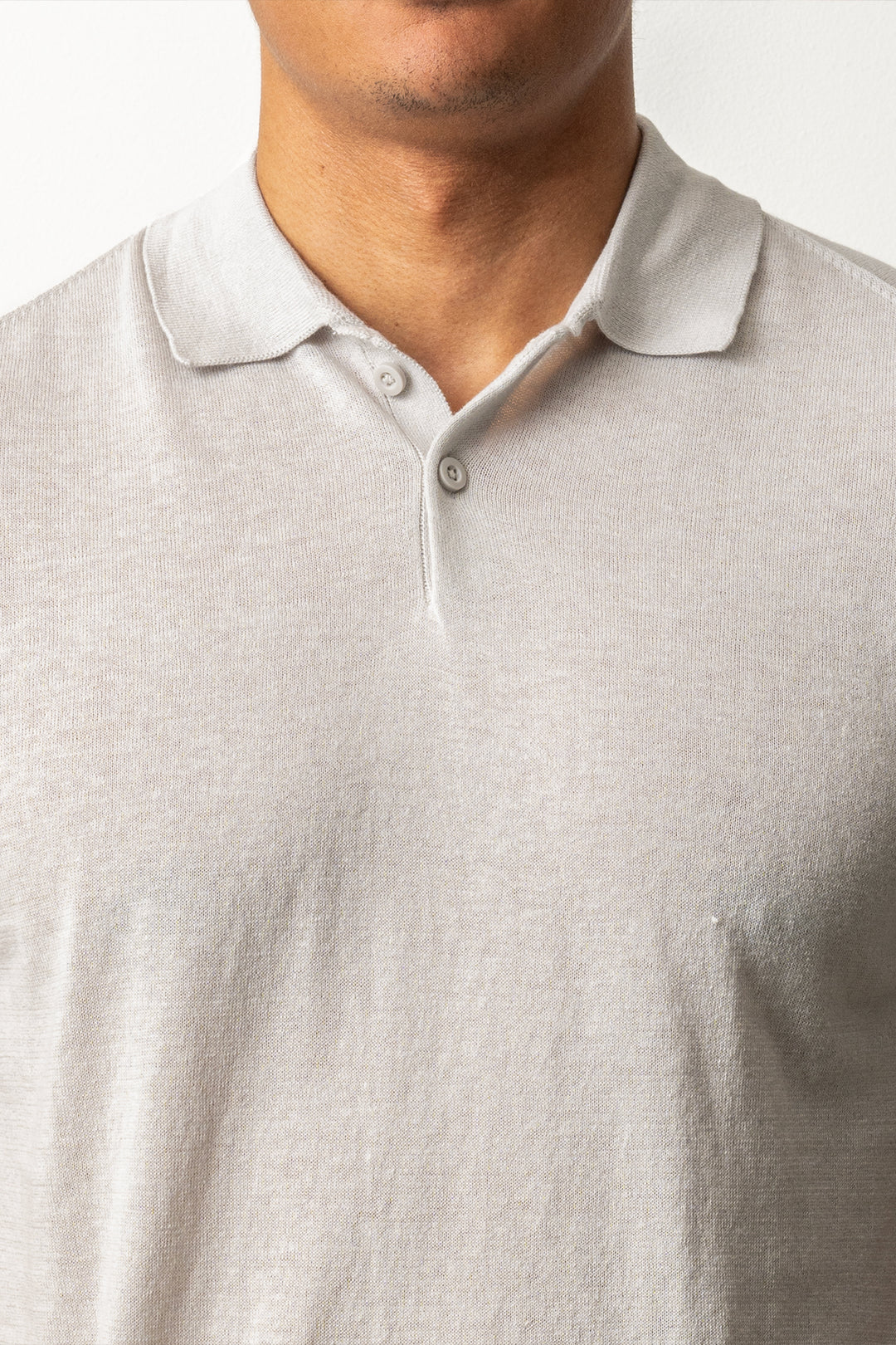 Knitted Button Polo SS Ash Grey