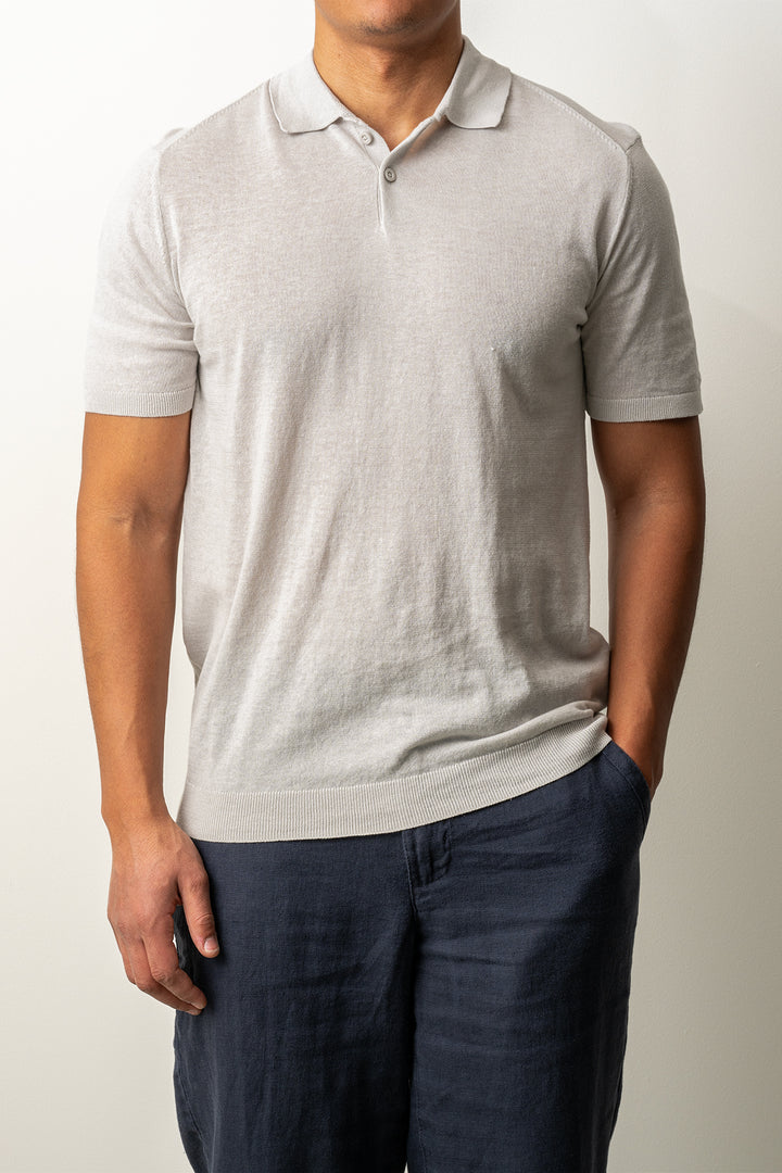 Knitted Button Polo SS Ash Grey