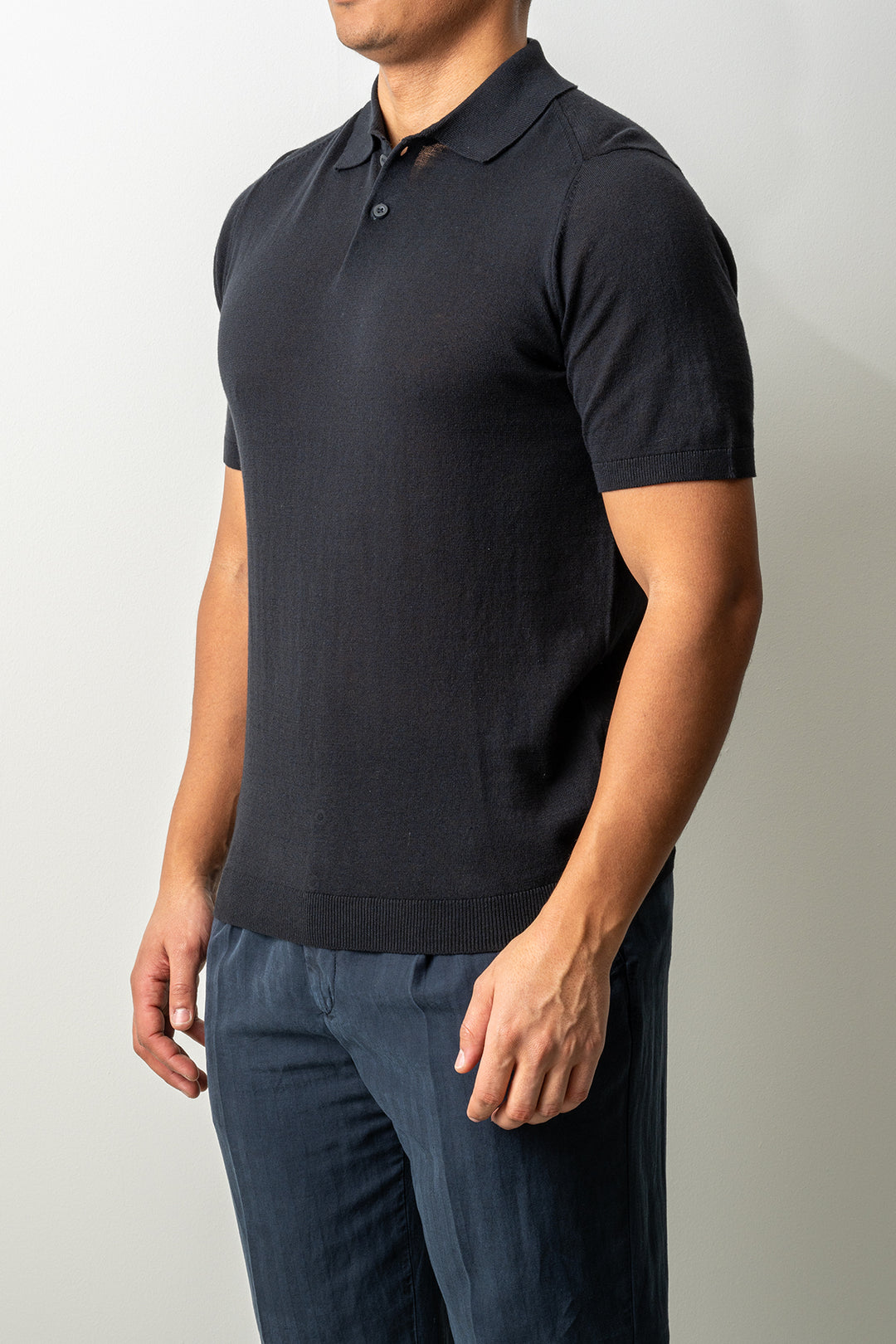 Knitted Button Polo SS Black