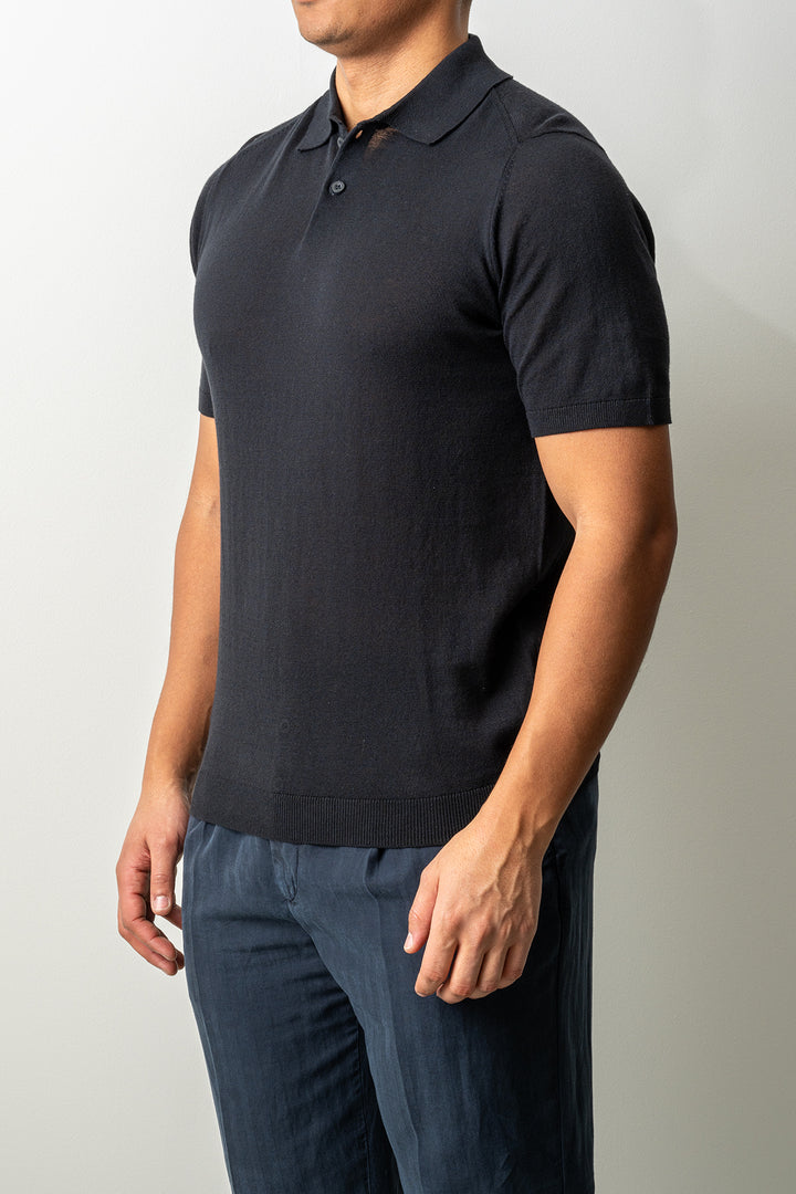 Knitted Button Polo SS Black
