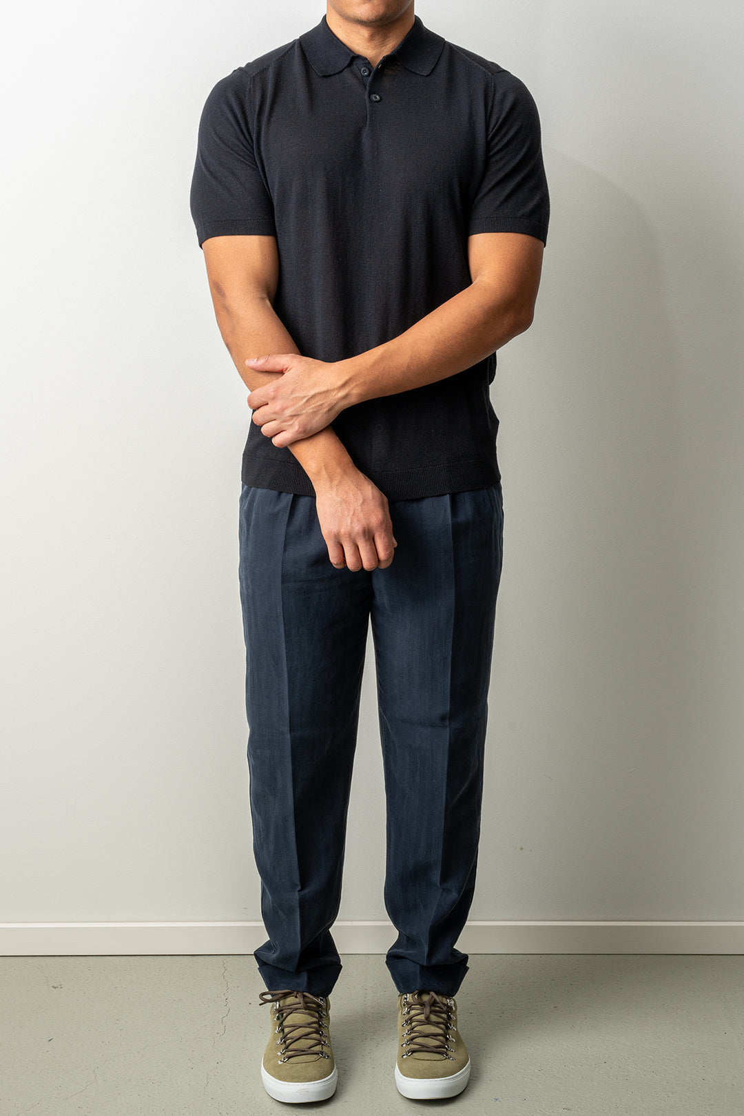Knitted Button Polo SS Black