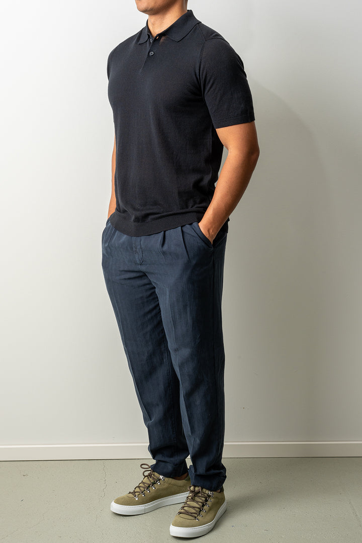 Knitted Button Polo SS Black