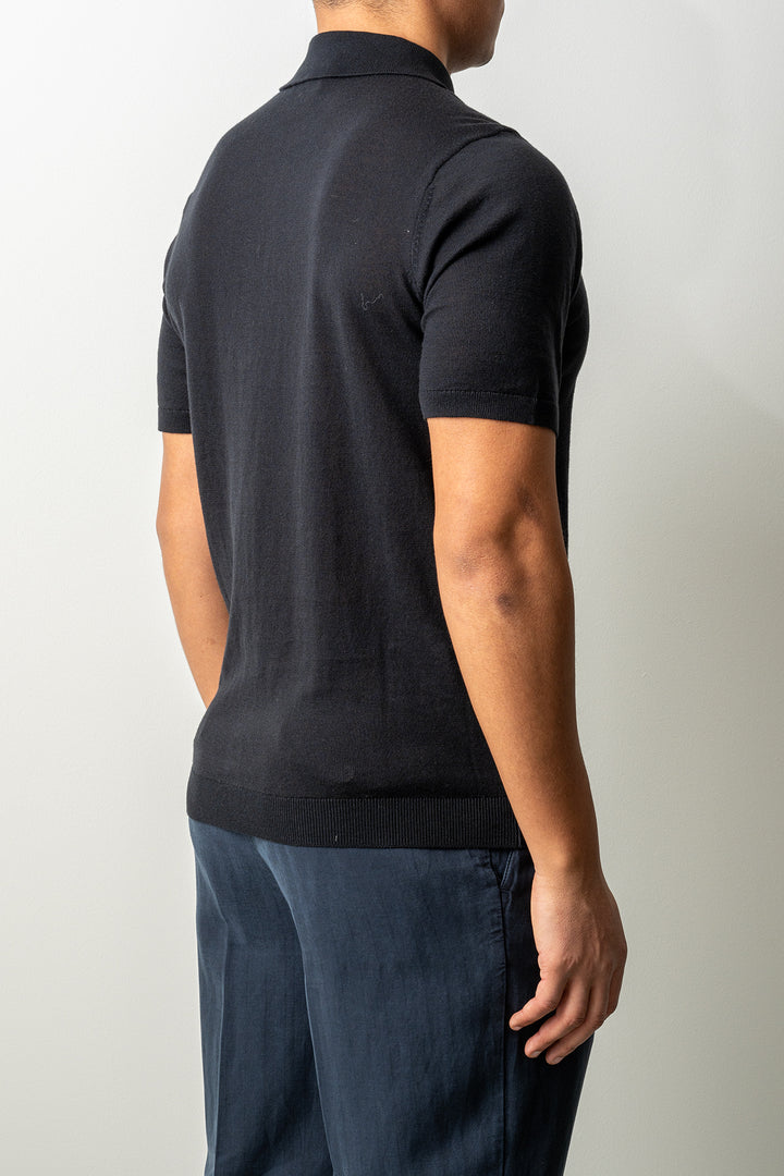 Knitted Button Polo SS Black