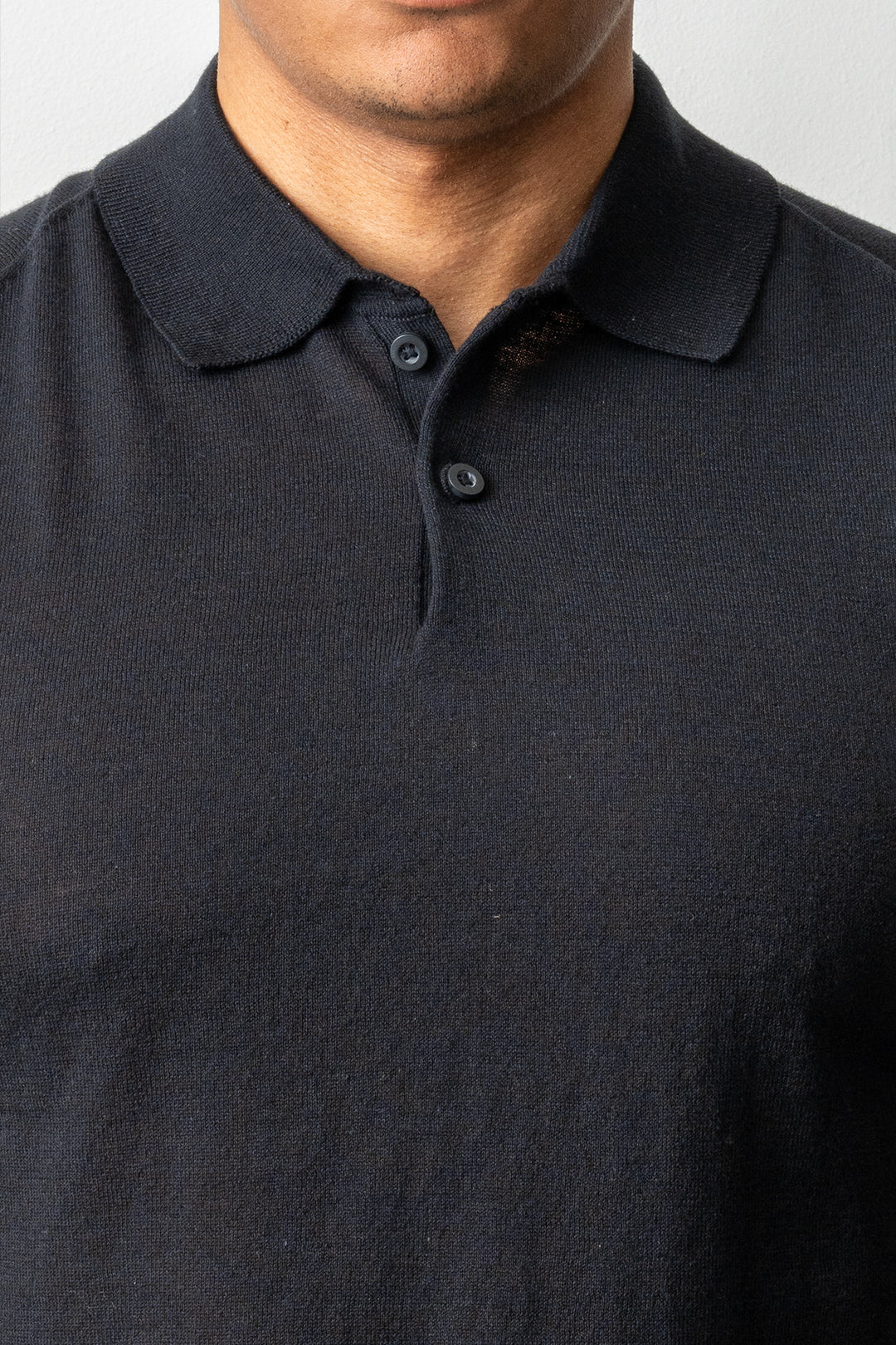 Knitted Button Polo SS Black