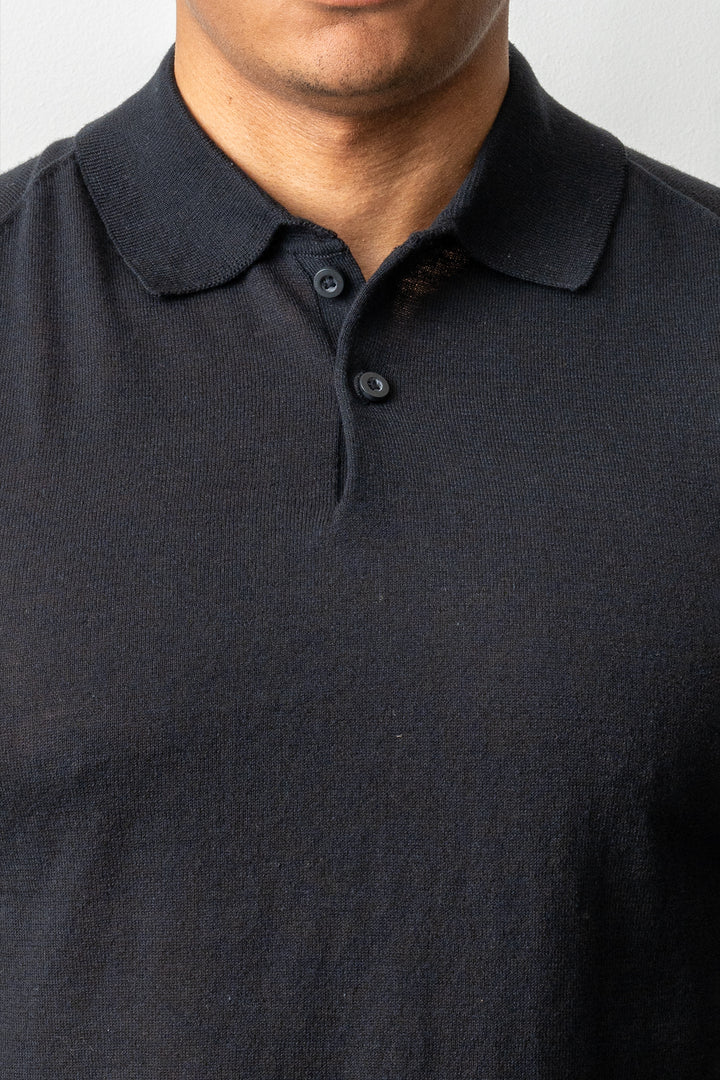 Knitted Button Polo SS Black