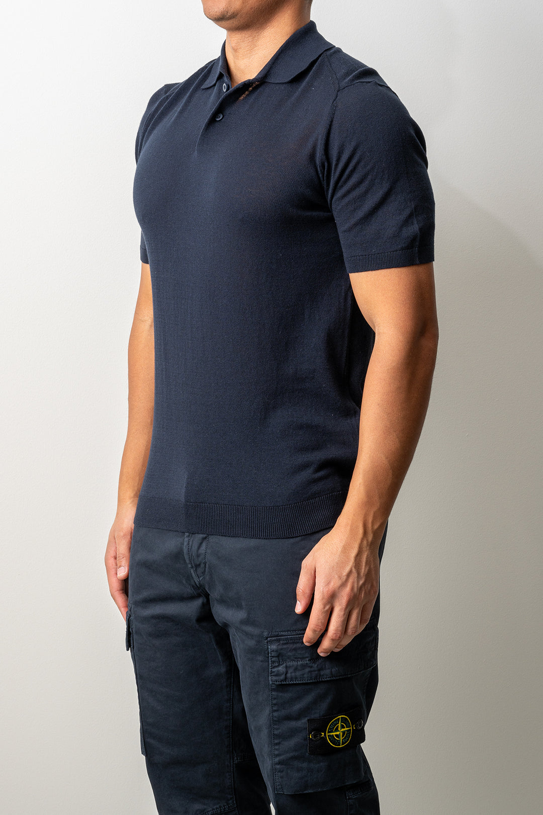Knitted Button Polo SS Navy