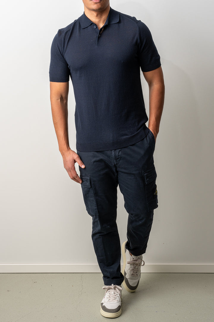 Knitted Button Polo SS Navy
