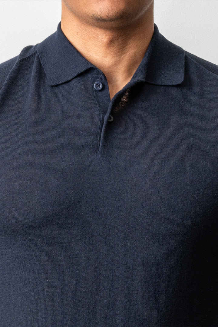 Knitted Button Polo SS Navy