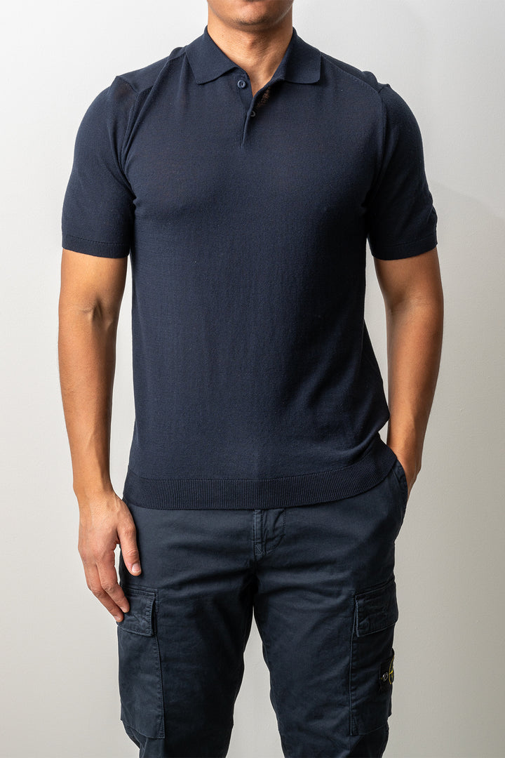 Knitted Button Polo SS Navy