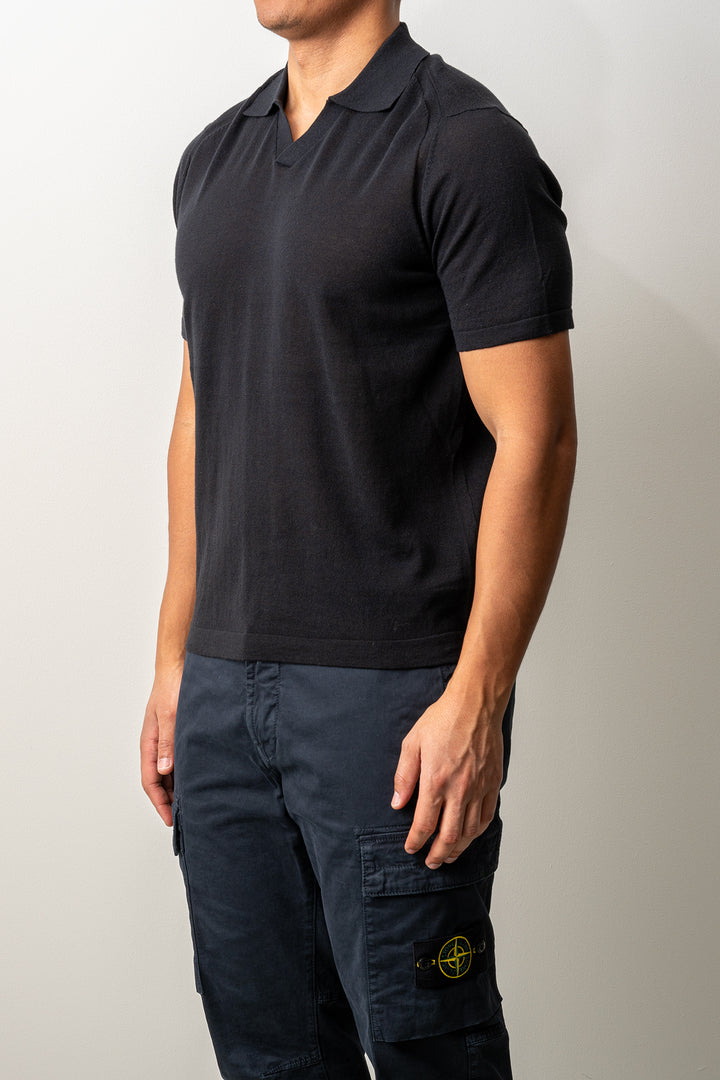Knitted Open Polo SS Black