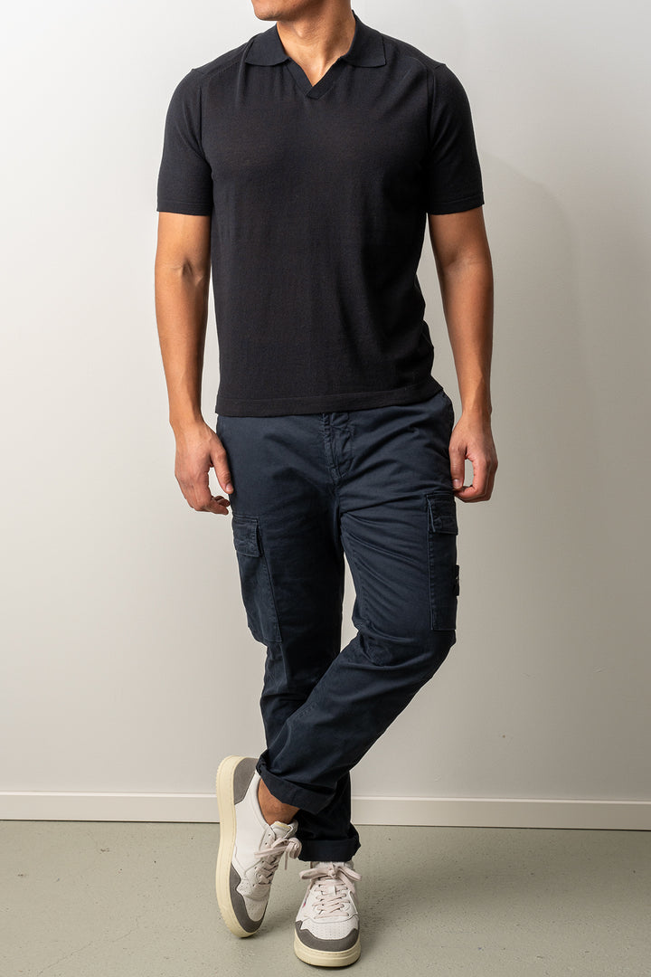 Knitted Open Polo SS Black