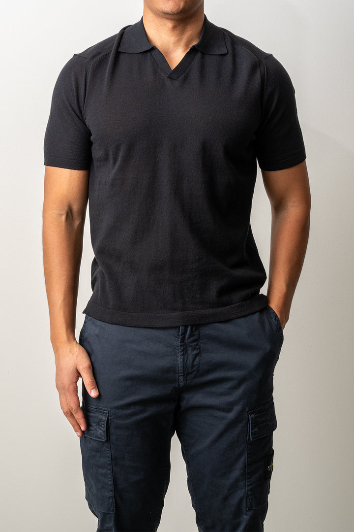 Knitted Open Polo SS Black
