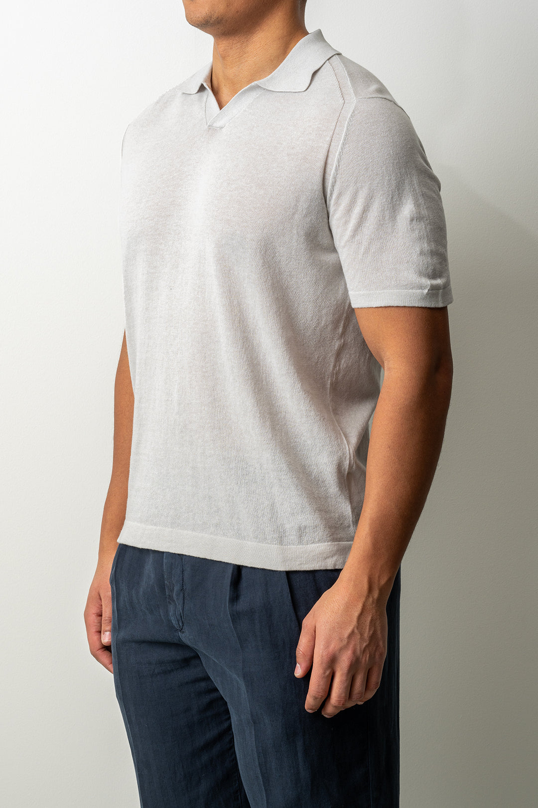Knitted Open Polo SS Grey