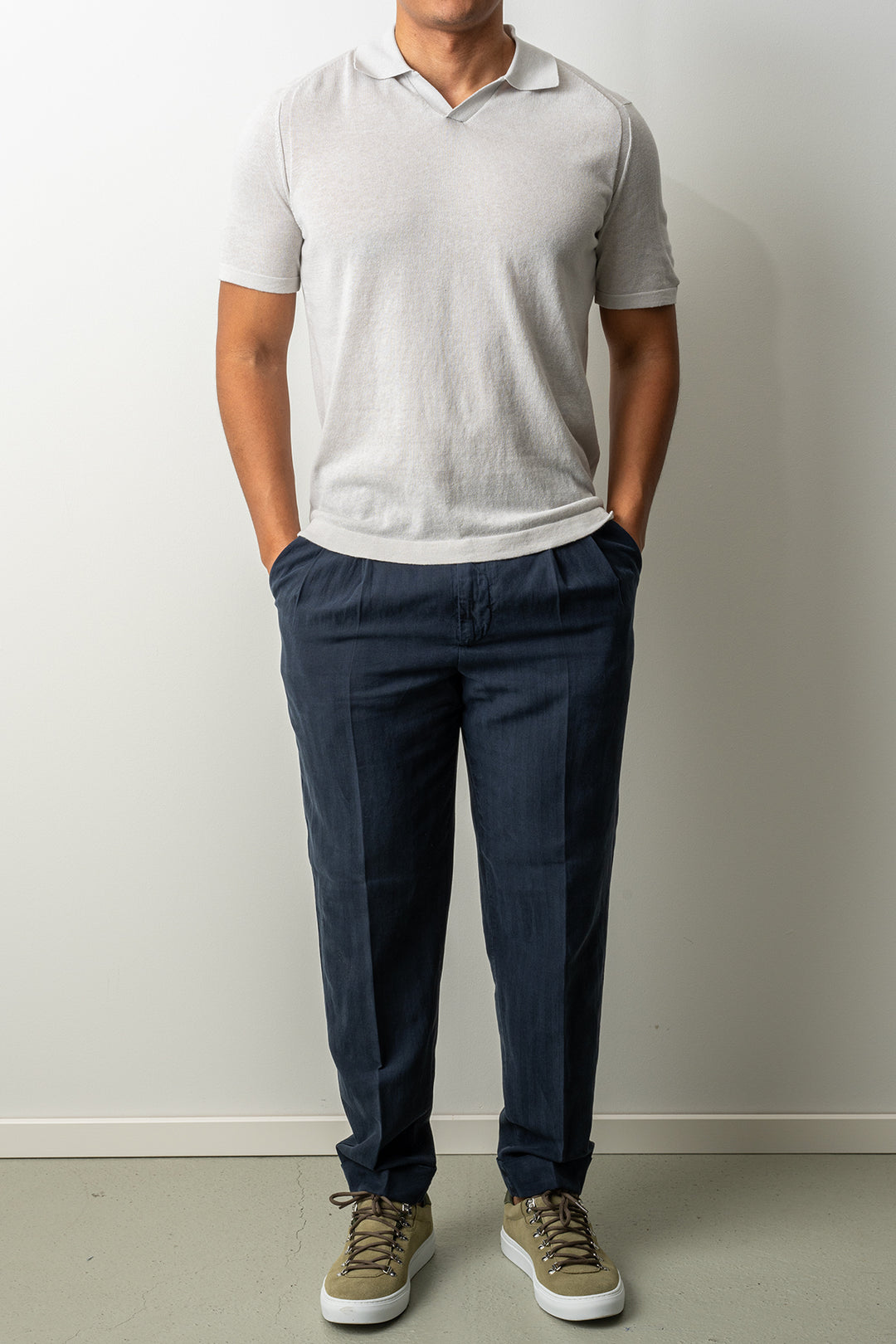 Knitted Open Polo SS Grey