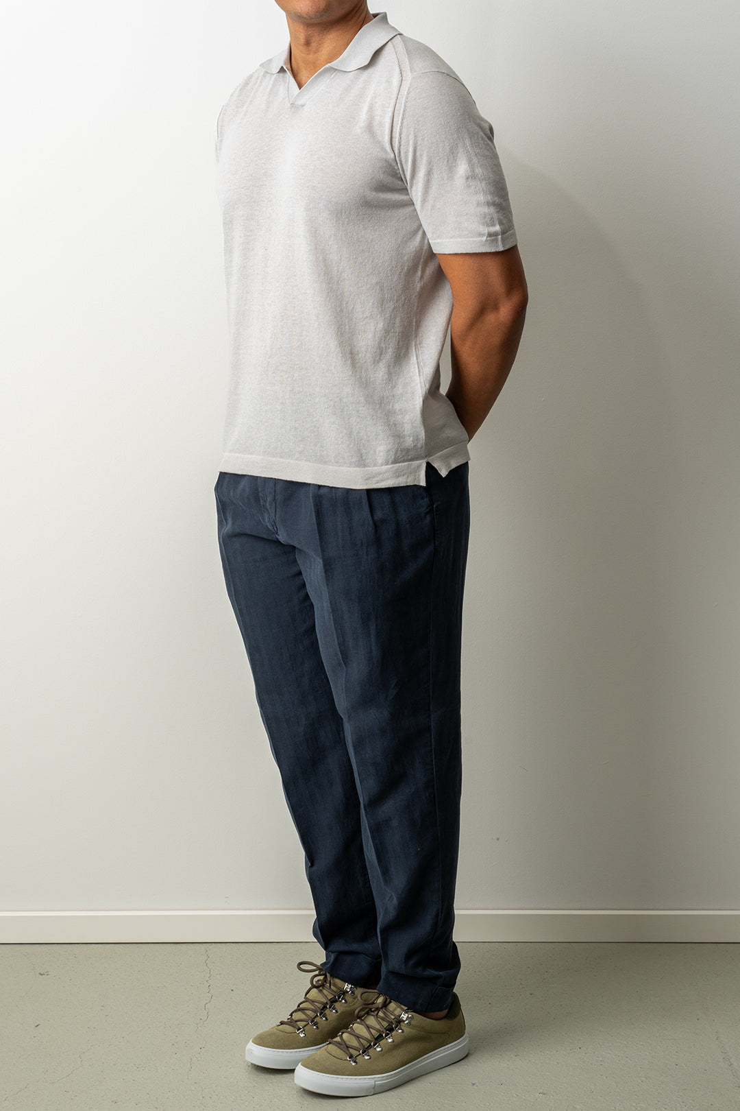 Knitted Open Polo SS Grey