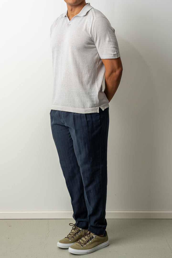 Knitted Open Polo SS Grey