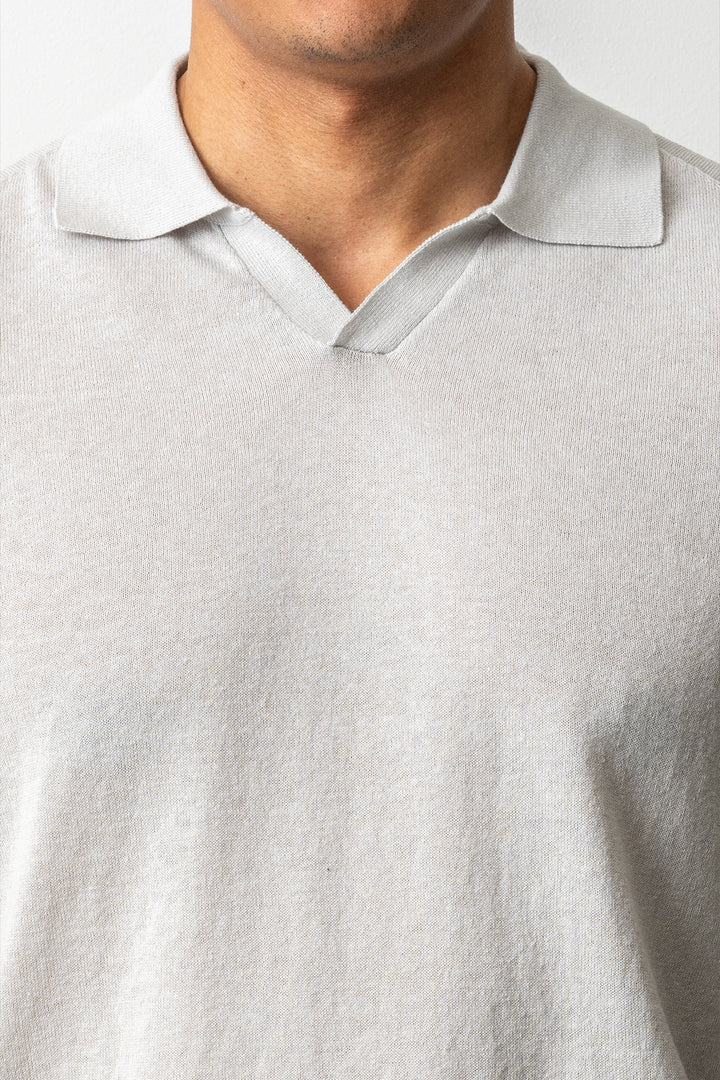 Knitted Open Polo SS Grey