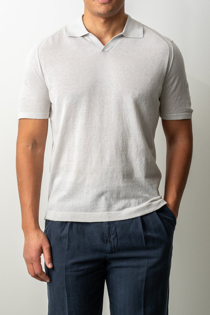 Knitted Open Polo SS Grey
