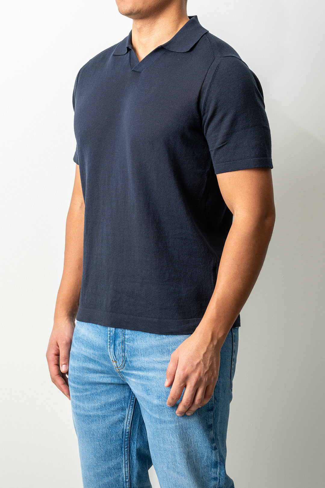 Knitted Open Polo SS Navy