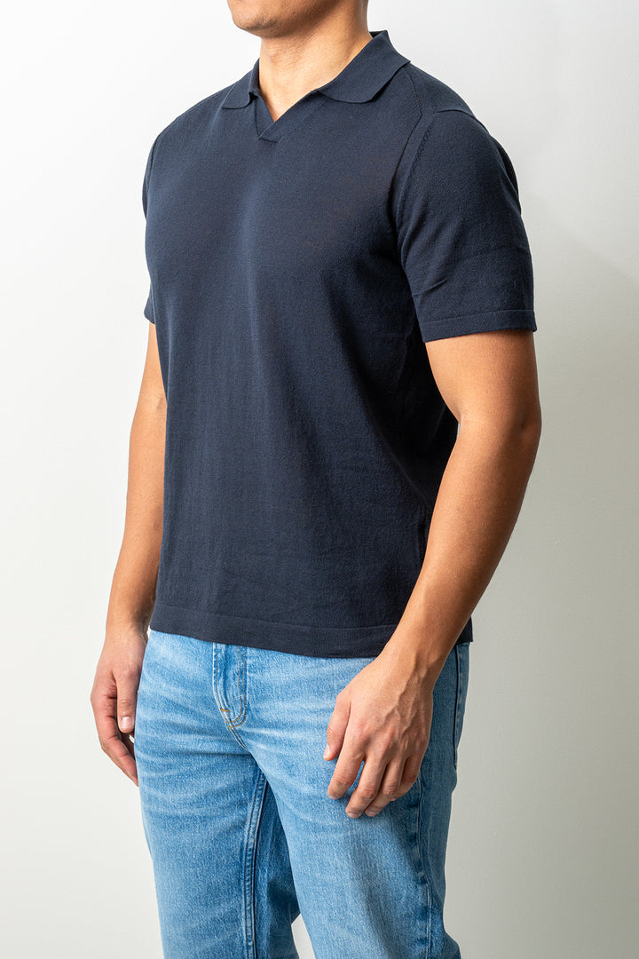 Knitted Open Polo SS Navy