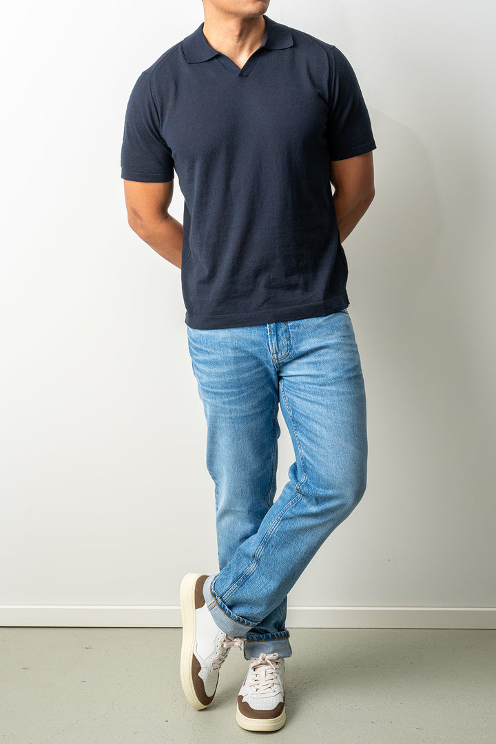 Knitted Open Polo SS Navy