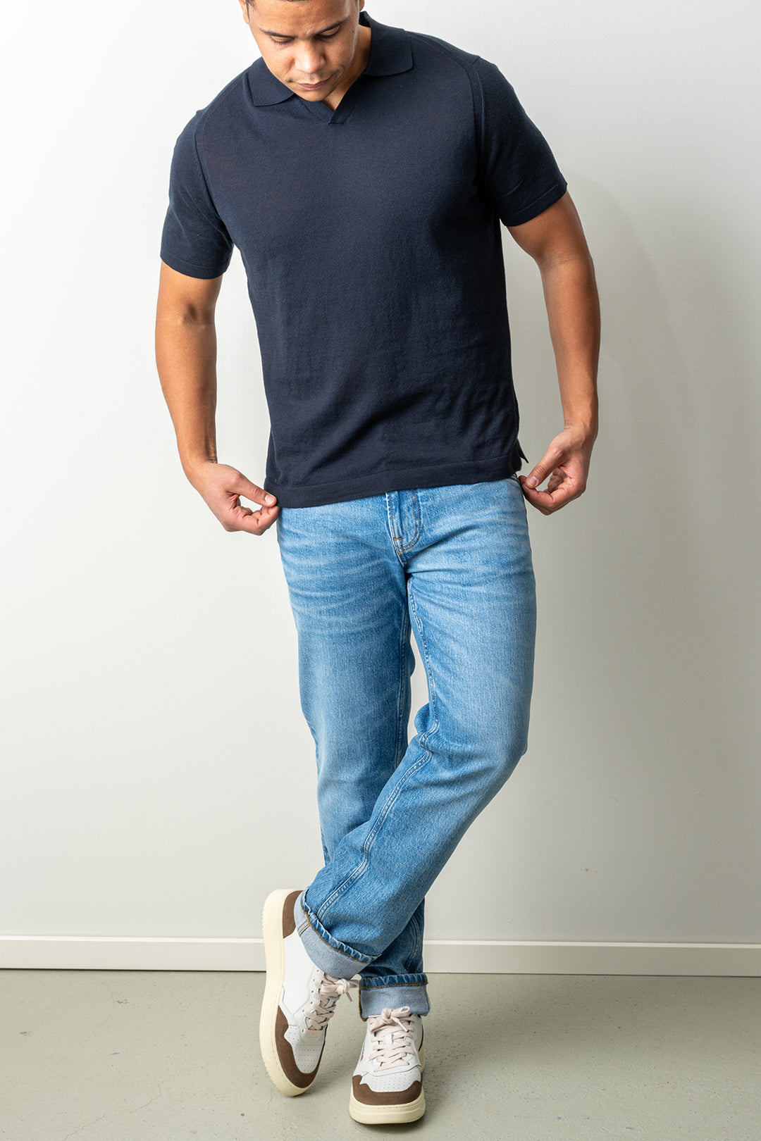 Knitted Open Polo SS Navy