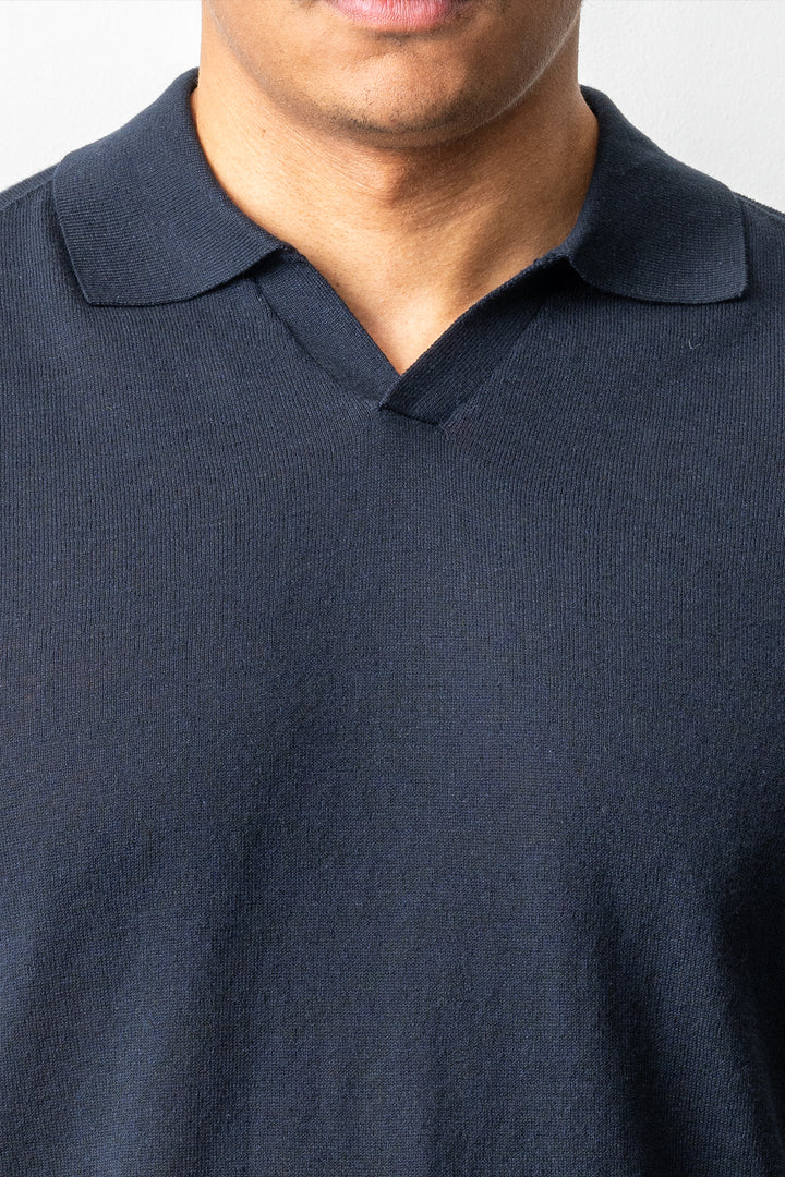 Knitted Open Polo SS Navy