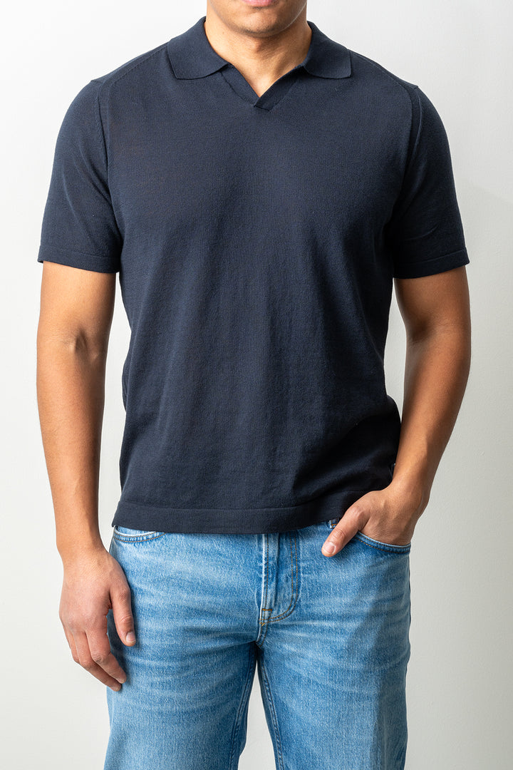 Knitted Open Polo SS Navy