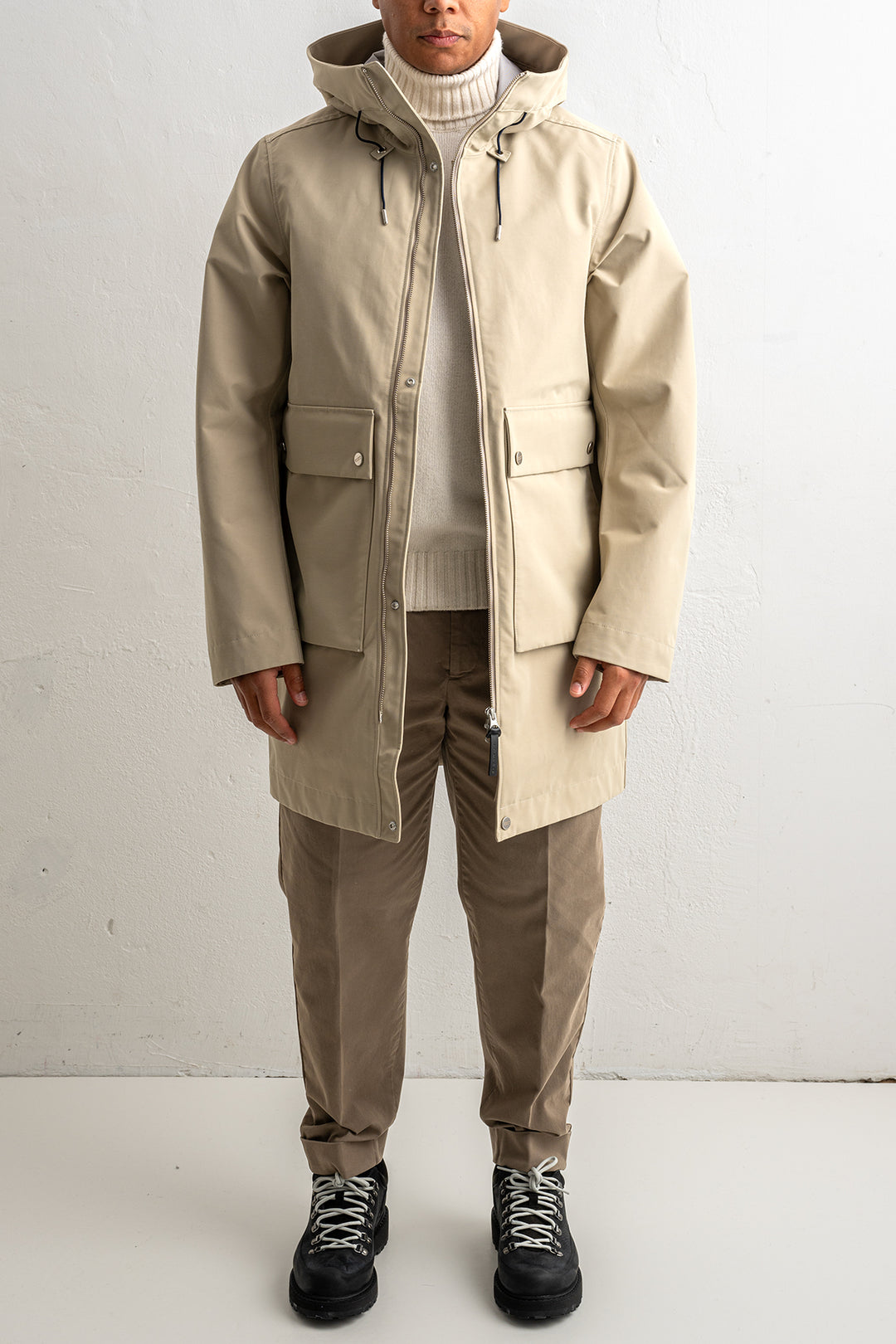 Mens Parka Khaki Red