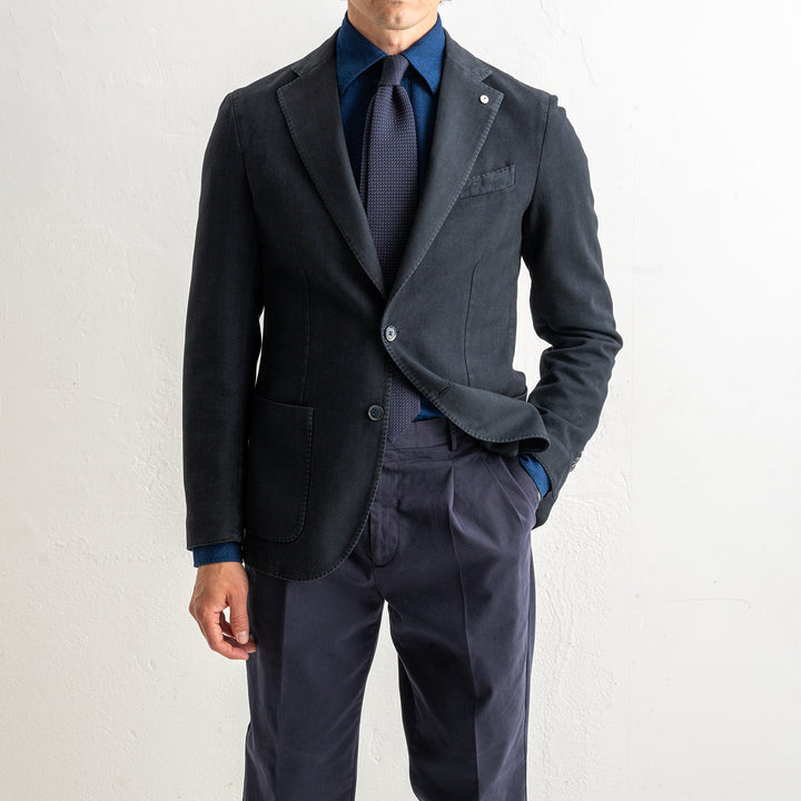Herringbone Cotton Blazer Navy