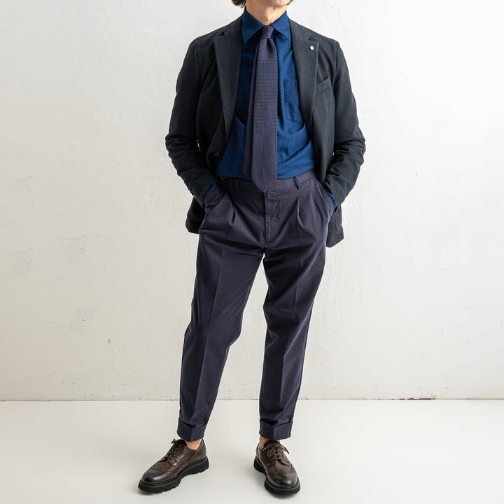 Herringbone Cotton Blazer Navy