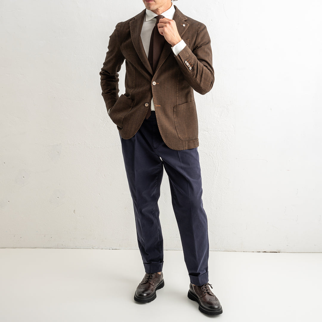 Herringbone Cotton Blazer Brown