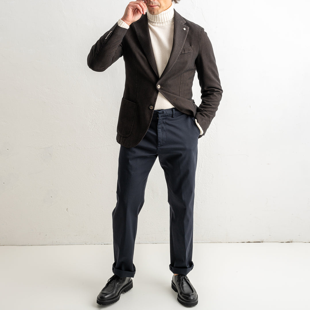 Herringbone Cotton Blazer Dark Brown