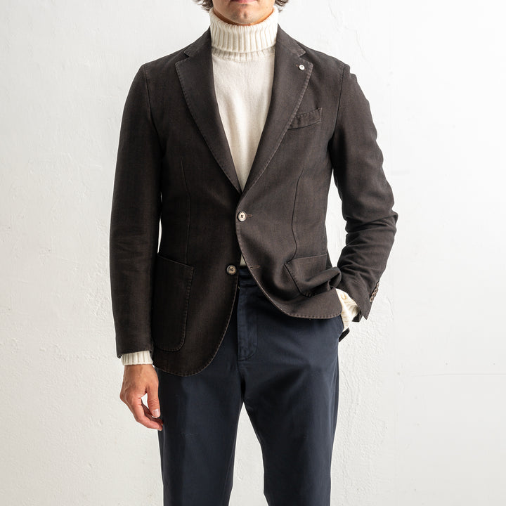 Herringbone Cotton Blazer Dark Brown