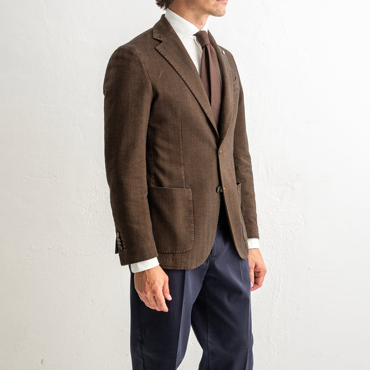 Herringbone Cotton Blazer Brown