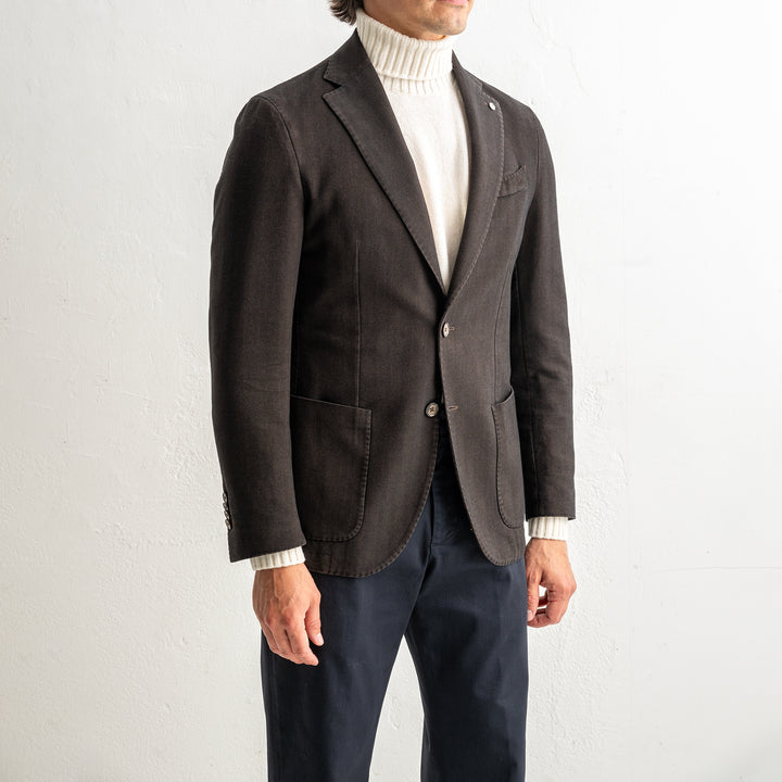 Herringbone Cotton Blazer Dark Brown