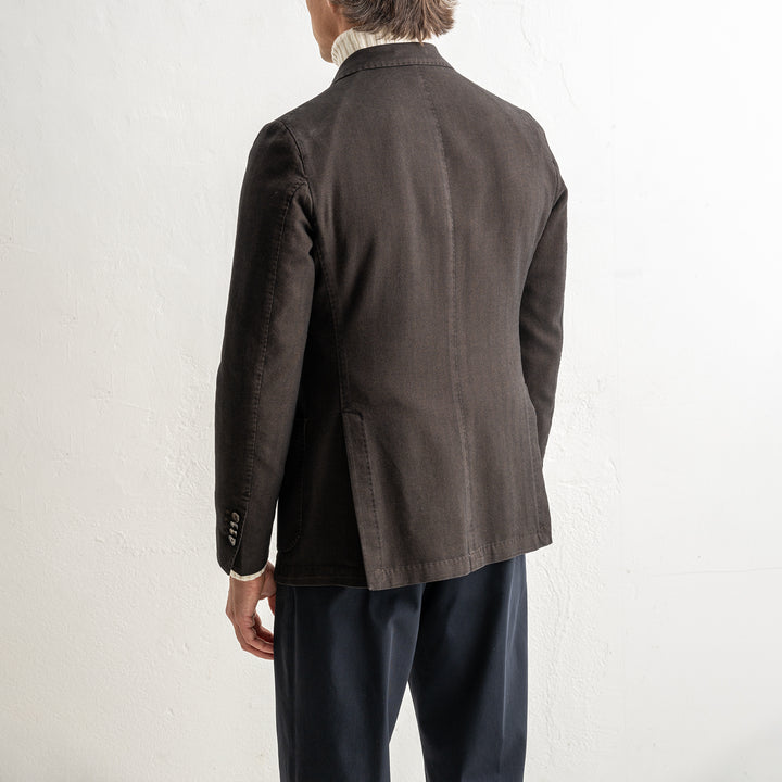 Herringbone Cotton Blazer Dark Brown