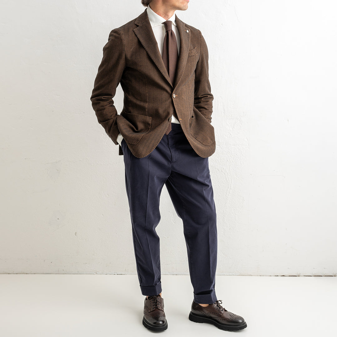 Herringbone Cotton Blazer Brown