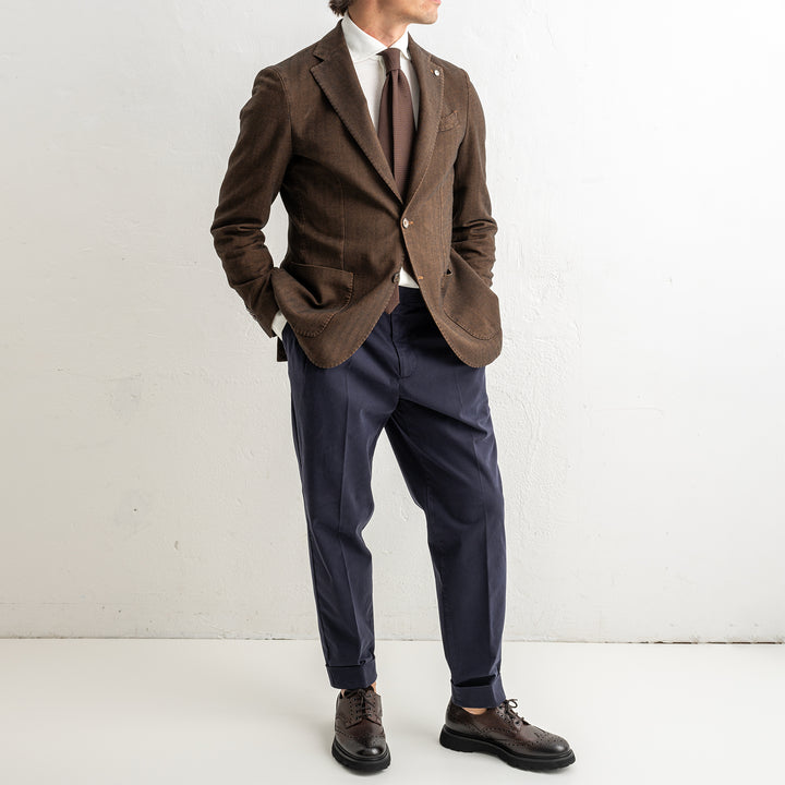 Herringbone Cotton Blazer Brown