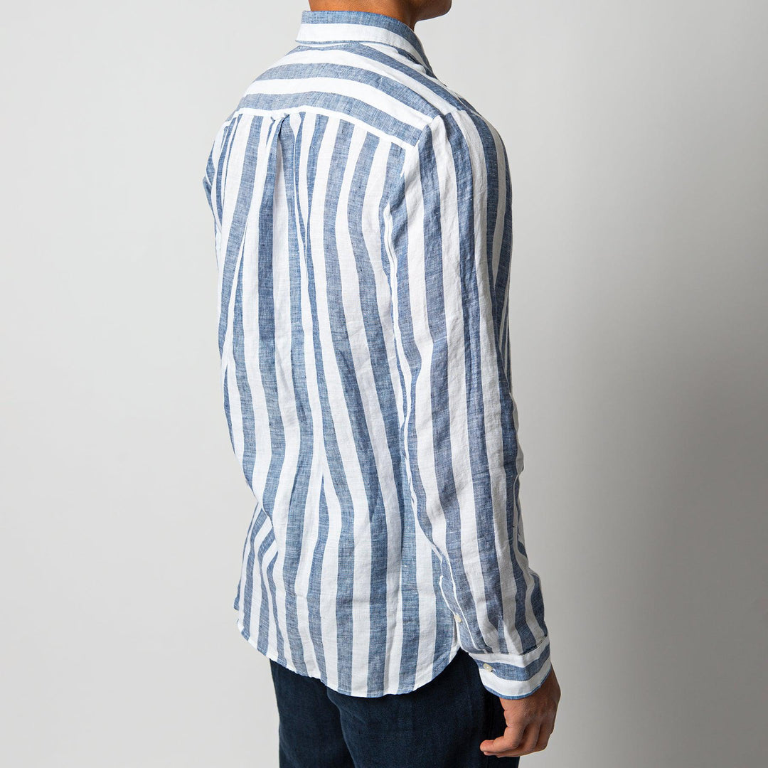 BLOCK STRIPE LINEN SHIRT BLUE