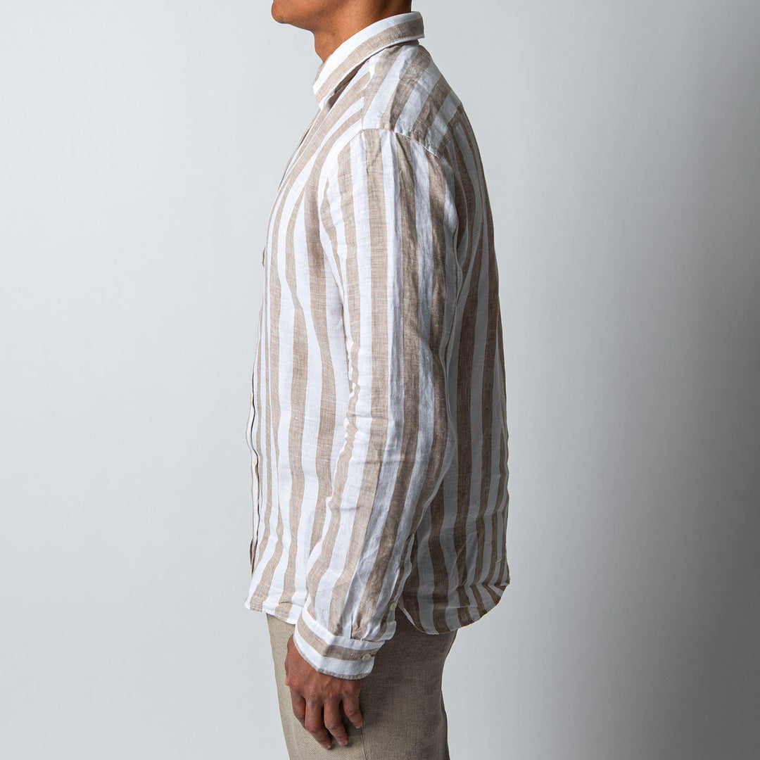 BLOCK STRIPE LINEN SHIRT KHAKI