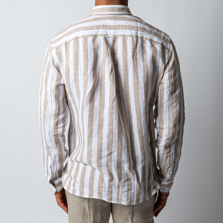 BLOCK STRIPE LINEN SHIRT KHAKI