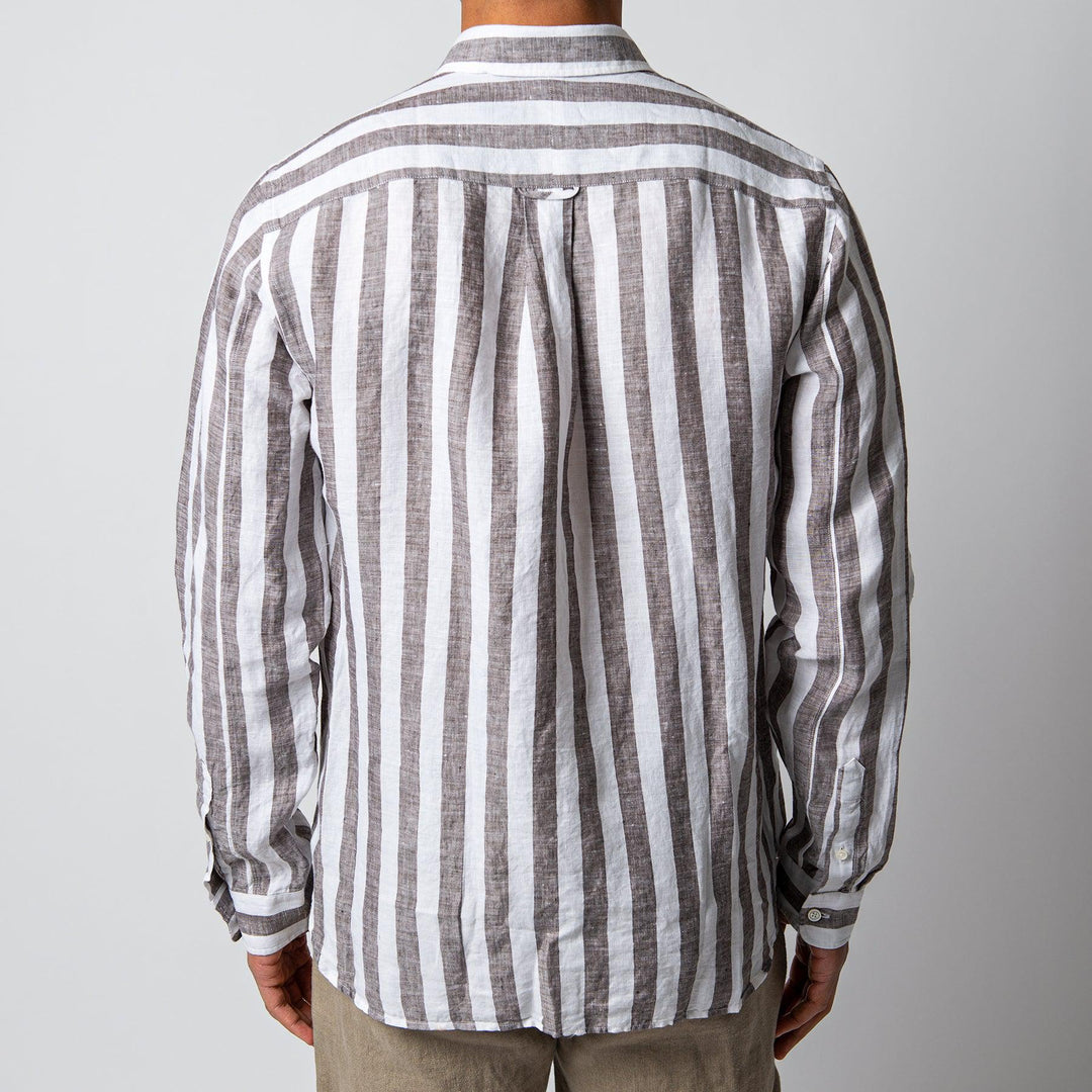 BLOCK STRIPE LINEN SHIRT DARK BROWN